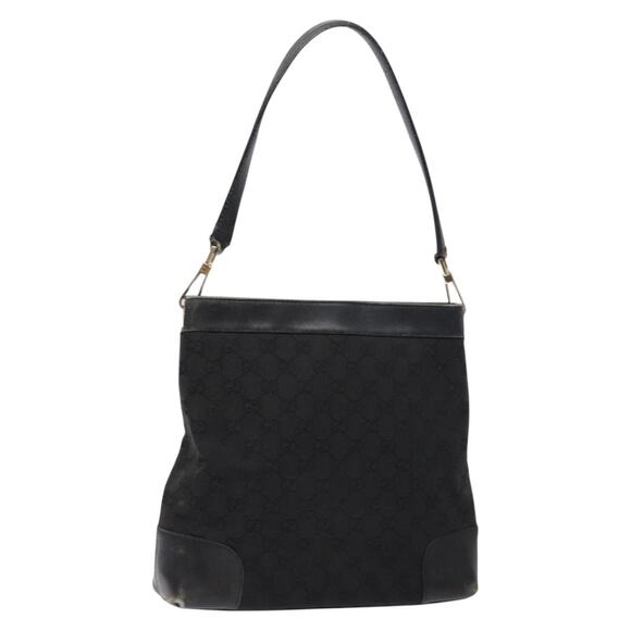 GUCCI GG Canvas Shoulder Bag Black Gold - Picture 1 of 16